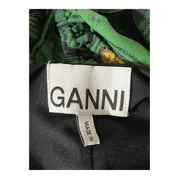 Ganni Dress Leaf print bodycon minidress green black size 32 (US 0) - Picture 6 of 8